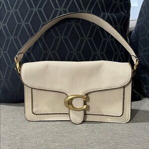Coach Beige Leather Shoulder Bag with Gold Accent